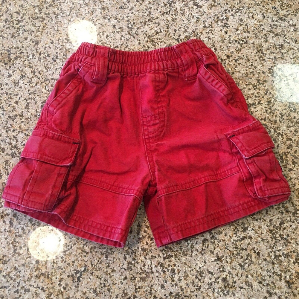 Childrens Place Size 18 Months Solid Red Cargo Shorts Knee Length Elastic Waist